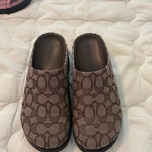 Coach Tan Patterned Slip-On Mules